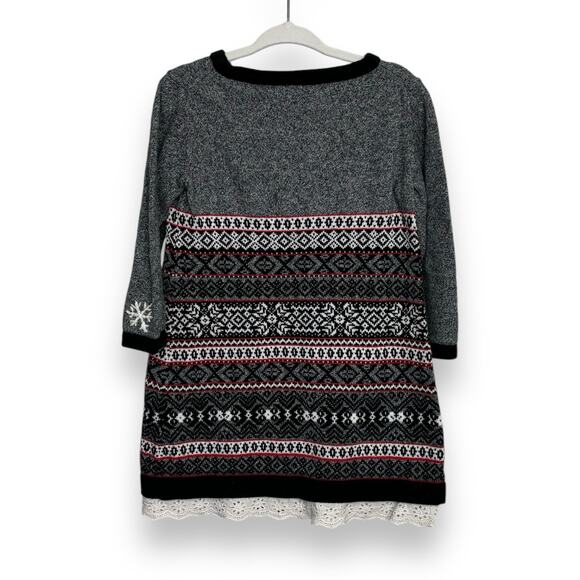 Hanna Andersson Black and Gray Sweater Dress with Snowflakes Size 90 (US Size 3) - Picture 3 of 5